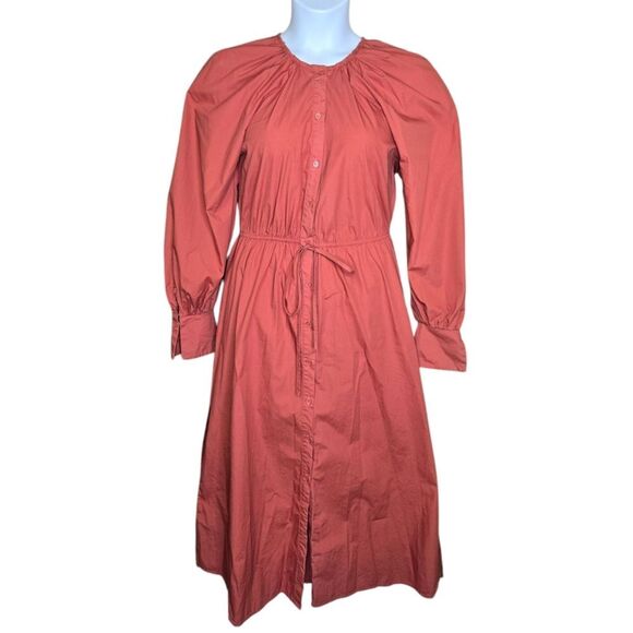 MISSGUIDED terracotta rust puff sleeve button front peasant midi dress 6‎ - Picture 1 of 9